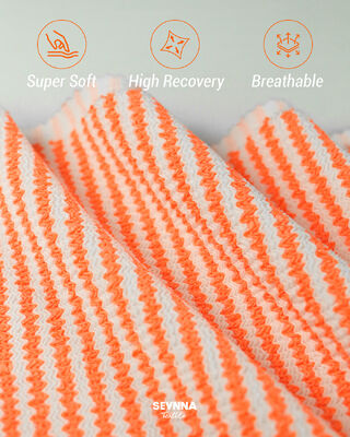 প্রিমিয়াম টেক্সচারযুক্ত সাঁতার কাপড় 95% পুনর্ব্যবহৃত পলিয়েস্টার + 5% স্প্যানডেক্স, 280gsm ওজন, এবং সাঁতার পোশাকের জন্য উচ্চ শ্বাসকষ্ট