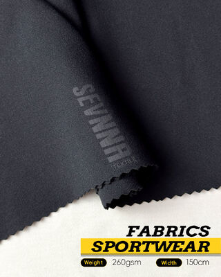 ২৬০ গ্রাম যোগব্যায়াম পোশাকের জন্য স্ট্রেচিং অ্যান্টি গন্ধ এবং পুনর্ব্যবহৃত পলিয়েস্টার স্প্যান্ডেক্স সহ কাপড়