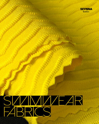 প্রিমিয়াম টেক্সচার্ড সাঁতারের পোশাকের কাপড় যাতে আছে ৮৫% পুনর্ব্যবহৃত পলিয়েস্টার + ১৫% স্প্যানডেক্স, ১২৫ সেন্টিমিটার প্রস্থ, এবং সাঁতারের পোশাকের জন্য উচ্চ স্থায়িত্ব