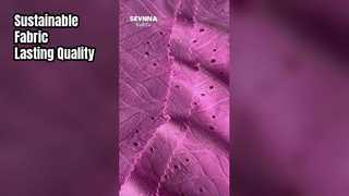 পরিবেশ বান্ধব পুনর্ব্যবহৃত পলিয়েস্টার ফ্যাব্রিক টেকসই ফ্যাশন ব্র্যান্ডের জন্য পরিকল্পিত পরিবেশের উপর দৃষ্টি নিবদ্ধ করে